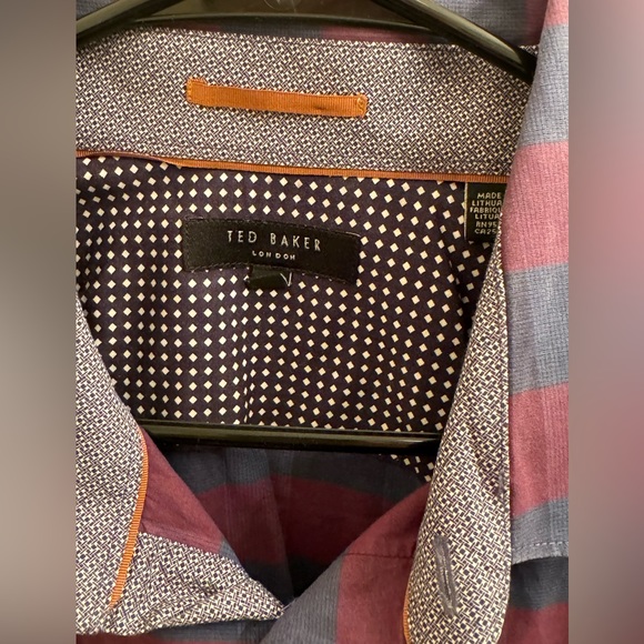 Men’s Ted Baker London Purple Plaid Size 7 Button Down 17.5 Collar - Picture 3 of 3